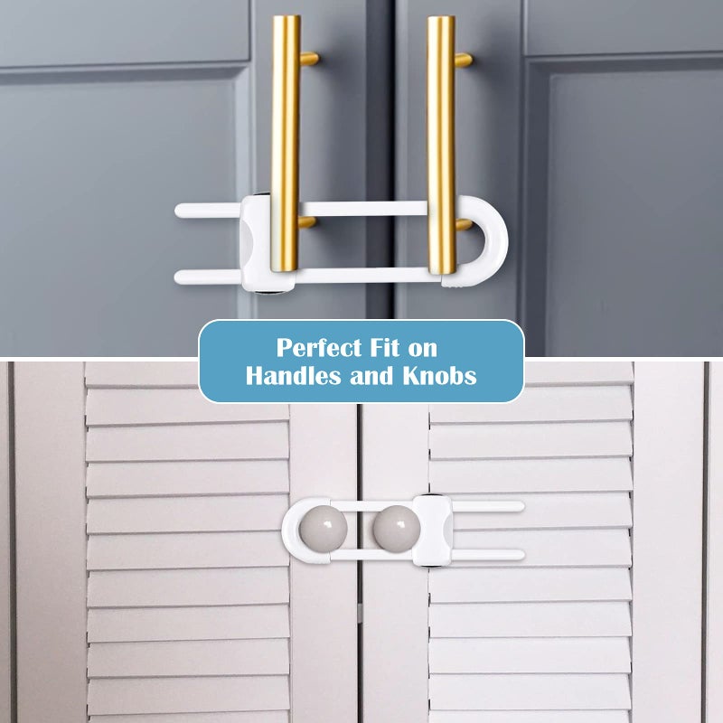 Modacraft 12 Packs Baby Proofing Sliding Cabinet Locks modacraft U-Shaped Child Safety Latches Adjustable White Locks for Handles Knobs Drawers Closet Cupboard - Image 5