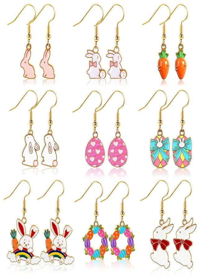 ONEHAUS 9 Pairs Easter Earrings for Women, Cute Bunny Eggs Rabbit Drop Dangle Earrings Easter Gifts Basket Stuffers, Jewelry Gift Ideas for Adults Teens - Image 1