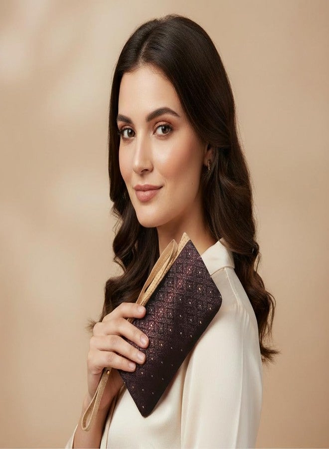 DeLegarde Traditional Brocade Clutch Wallet for Women, Light Maroon, 18 x 9.5 cm - Image 2