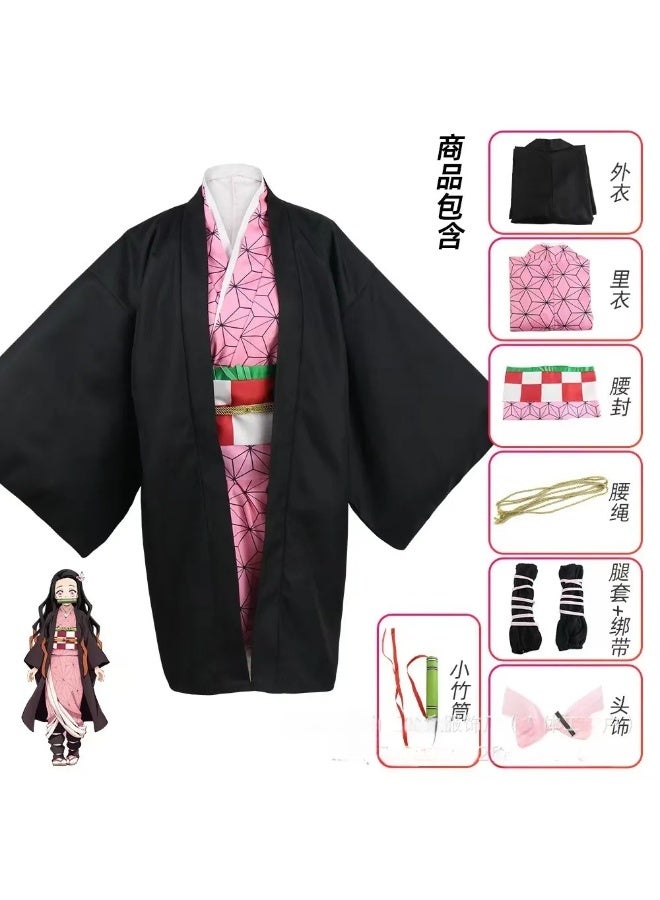 Kamado Nezuko Cosplay Costume for Demon Slayer Anime Cosplay Kimono Outfit Halloween Costume for Girls