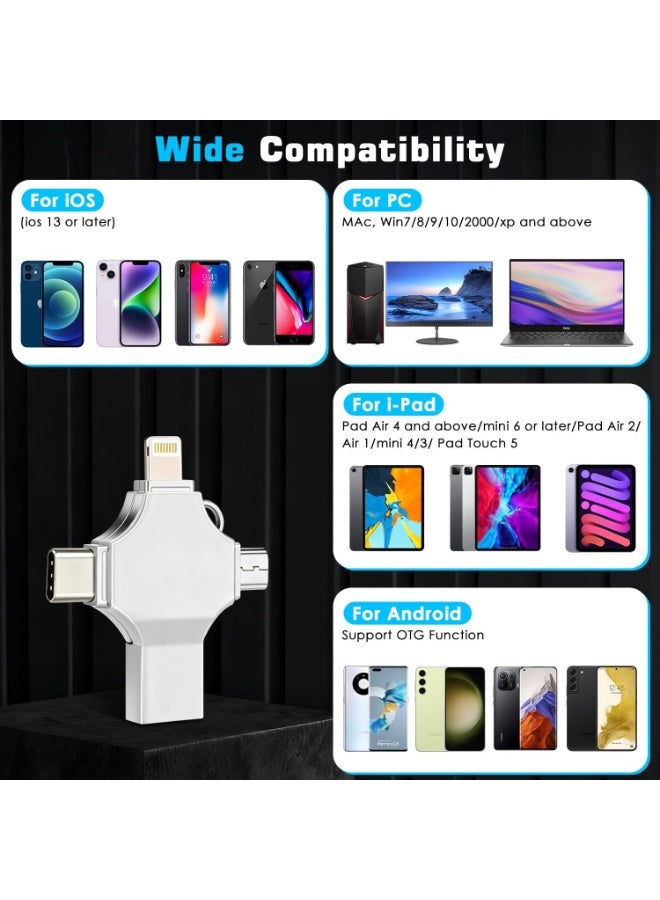 انسجام ذاكرة فلاش USB 3.0 عالية السرعة، جهاز تخزين صغير محمول، أربعة في واحد، وحدة تخزين خارجية USB، مناسبة لأجهزة أندرويد، آيفون، آيباد، ماك بوك، الكمبيوتر الشخصي، وغيرها من الأجهزة - Image 2