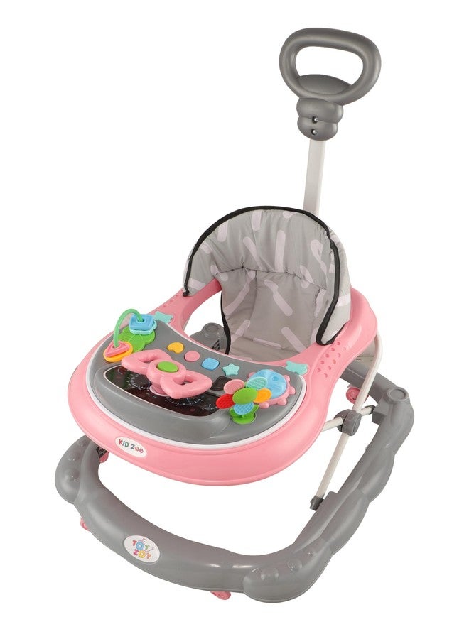 JoyRide Kidzoo BabyGo Musical mini Explorer Walker Compact Foldable Activity Walker with Adjustable Height & Parental Handle for Boys|Girls Age 6+ Months Pink - Image 1