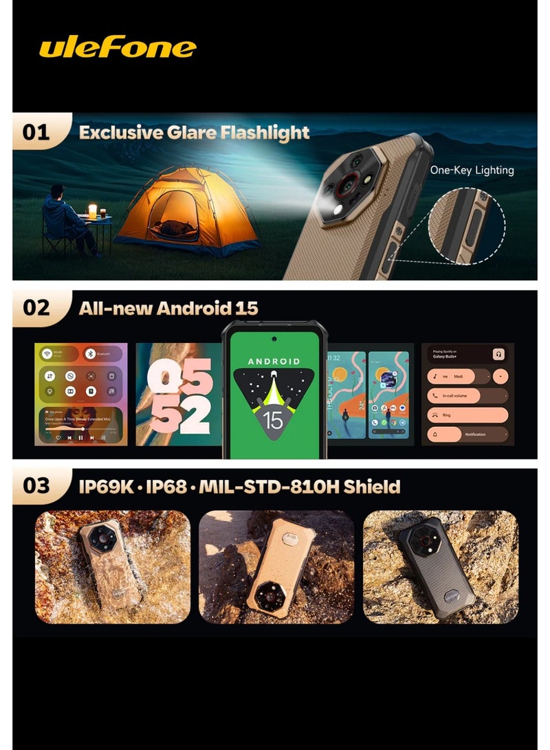 أوليفون Ulefone Armor X16 Pro 5G Rugged Smartphone, 8GB RAM + 256GB ROM, MediaTek Dimensity 6300, 6.56" 120Hz HD+ Display, 64MP + 25MP Night Vision Camera, 10360mAh Battery, Android 15, IP68/IP69K, NFC - Image 2