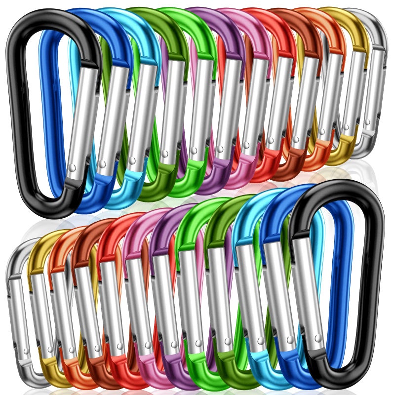 STURME 2" Aluminum D Ring Carabiners Clip D Shape Spring Loaded Gate Small Keychain Carabiner Clip Set Outdoor Camping Mini Lock Snap Hooks Spring Link Key Chain Durable Improved 24 PCS (Assorted) - Image 1
