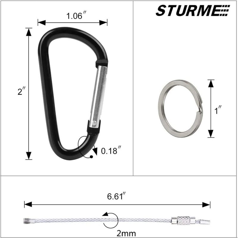 STURME 2" Aluminum D Ring Carabiners Clip D Shape Spring Loaded Gate Small Keychain Carabiner Clip Set Outdoor Camping Mini Lock Snap Hooks Spring Link Key Chain Durable Improved 24 PCS (Assorted) - Image 2