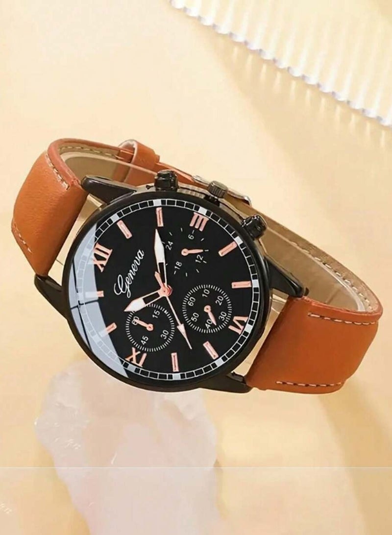 جنيفا مجموعة رجالية مكونة من ساعة يد ، طراز كاجوال رياضي أنيق بطابع صناعي مع ٣ قطع من أساور الجلد الرجالية لطراز البانك ، مجموعة أساور محبوكة من البولي يوريثان مناسبة للارتداء في المناسبات والأعياد هدية رائعة - Image 5