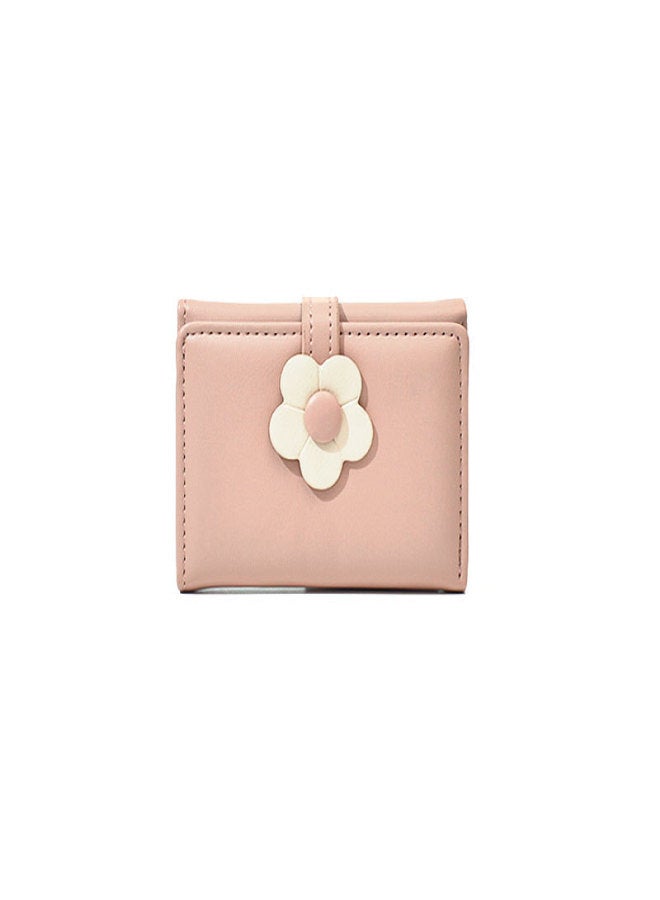 Miracle Manrico's new ins simple, sweet, fresh and lovely flower student wallet Japanese and Korean version short tri-fold wallet Pink - Image 2