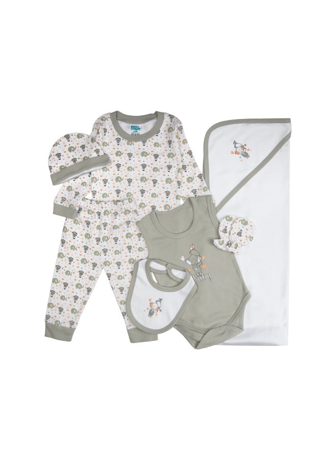 Babies Basic 7 Piece Unisex 100% Cotton Gift Set Include Bib, Blanket, Mitten, Cap, Romper, Top And Bottom Set, Grey  - Image 4