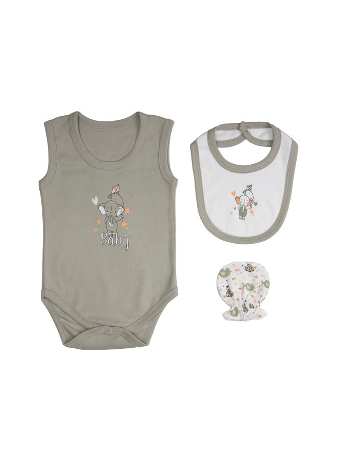 Babies Basic 7 Piece Unisex 100% Cotton Gift Set Include Bib, Blanket, Mitten, Cap, Romper, Top And Bottom Set, Grey  - Image 5