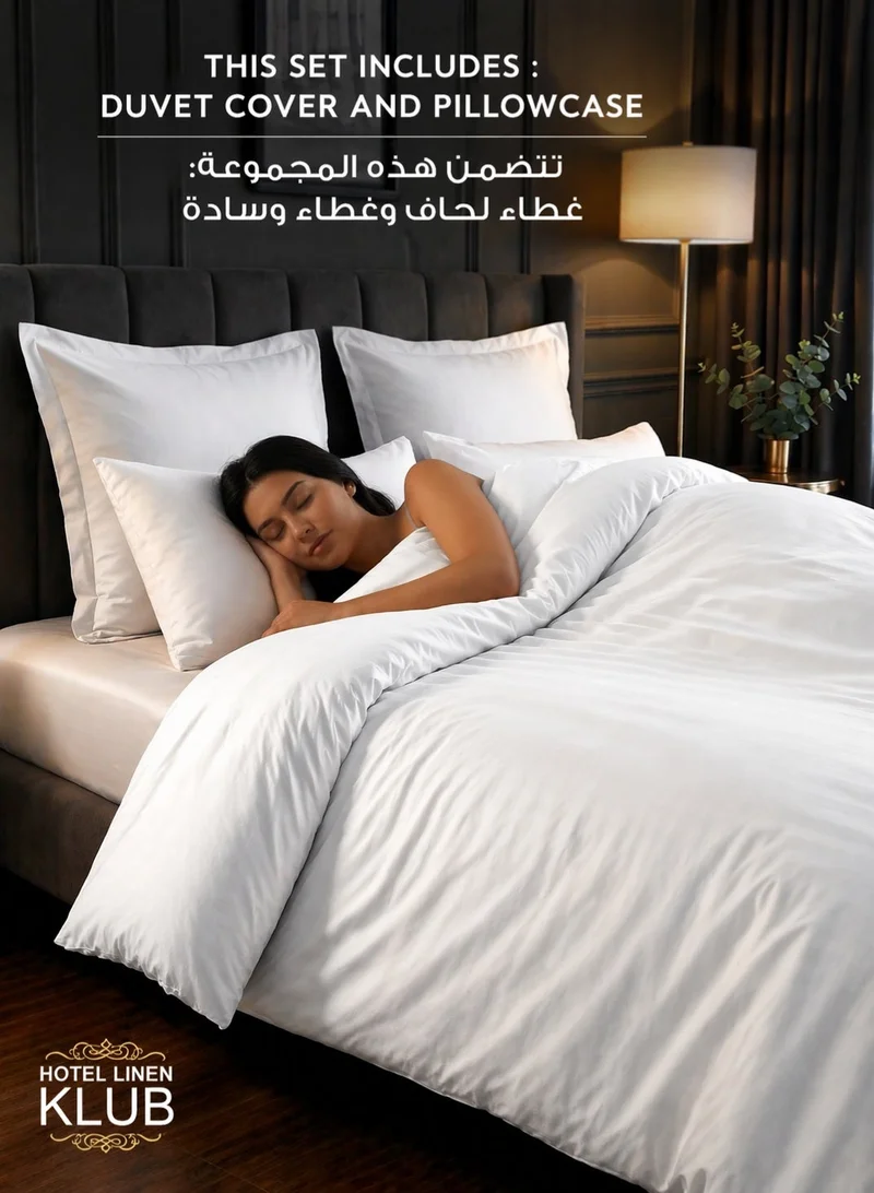 Hotel Linen Klub Hotel Linen Klub Single Duvet Cover 2pc Set, 100% Cotton 300tc Sateen Plain, Size: 165x225cm + 1pc Pillowcase 50x75cm, White