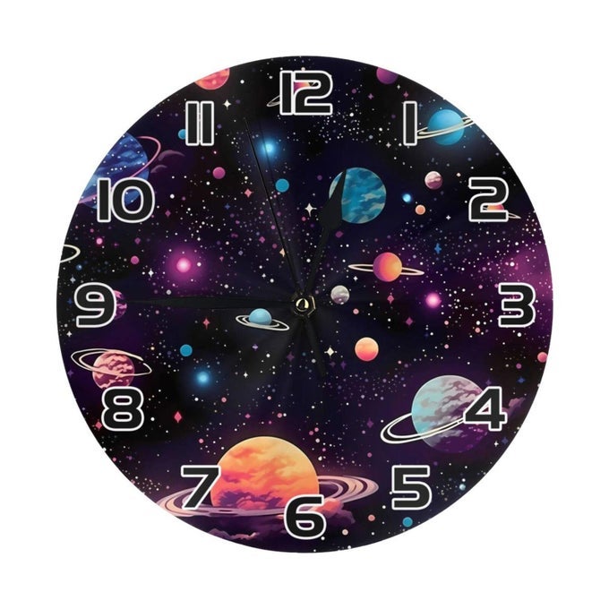 WALL CLOCK COLORFUL SPACE SOLAR SYSTEM 10 INCH SILENT NONTICKING ROUND WALL CLOCKS BATTERY OPERATED QUARTZ ANALOG CLOCK FOR BEDROOM BATHROOM KITCHEN KIDS LIVING ROOM DECOR