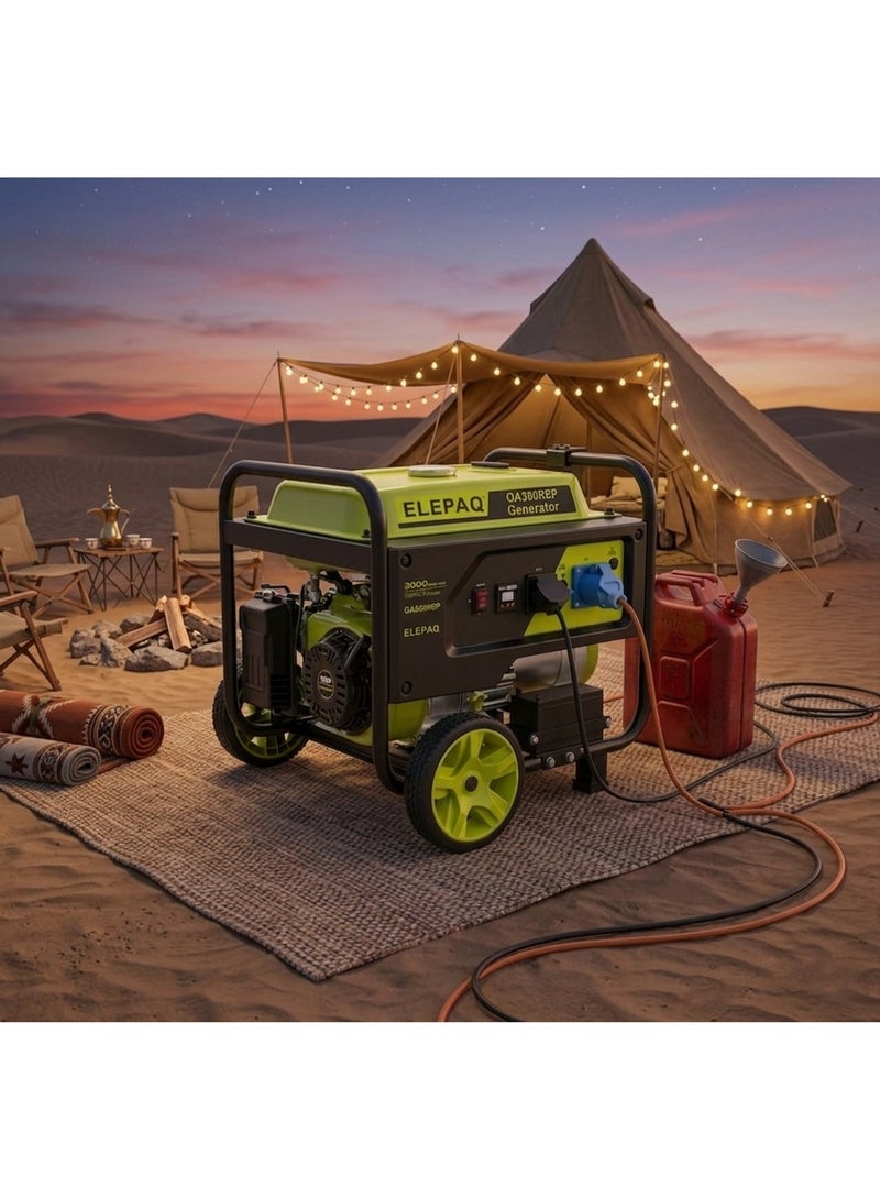 ELEPAQ 3kW Gasoline Generator with Electric Start – QA3000EP Portable 4-Stroke OHV Gas Powered Power Station, 3000W Max Output Single Phase Generator with Wheels, Handles and AVR for Home Backup and RV - Image 3