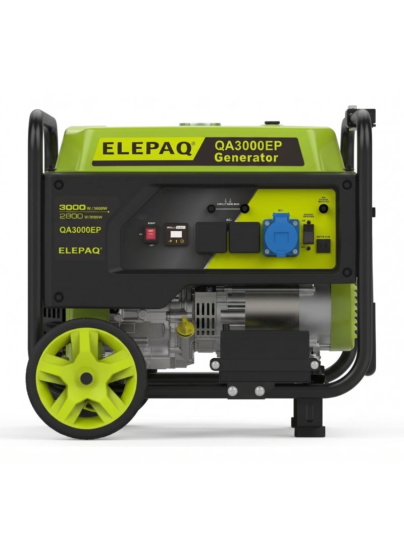 ELEPAQ 3kW Gasoline Generator with Electric Start – QA3000EP Portable 4-Stroke OHV Gas Powered Power Station, 3000W Max Output Single Phase Generator with Wheels, Handles and AVR for Home Backup and RV - Image 1