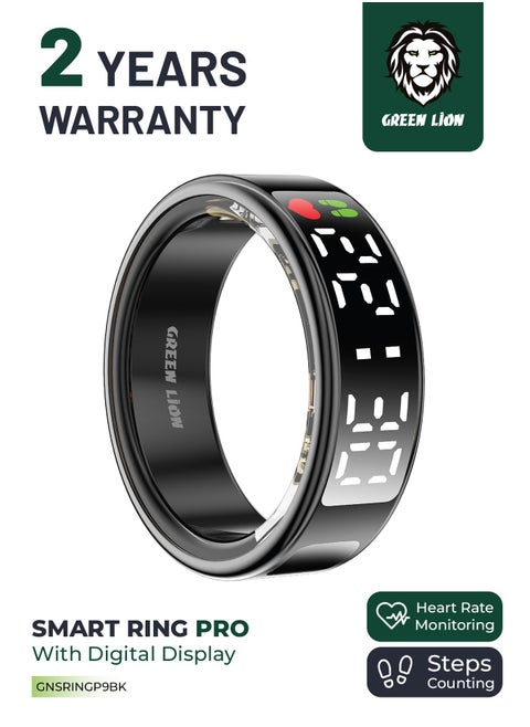 Smart Ring Pro with Digital Display & Magnetic Charging Case / Size 9-18.9mm / Remote Snap / Calories Calculation / 128 Sports Modes / Personal Settings / Heart Rate Monitoring - Black