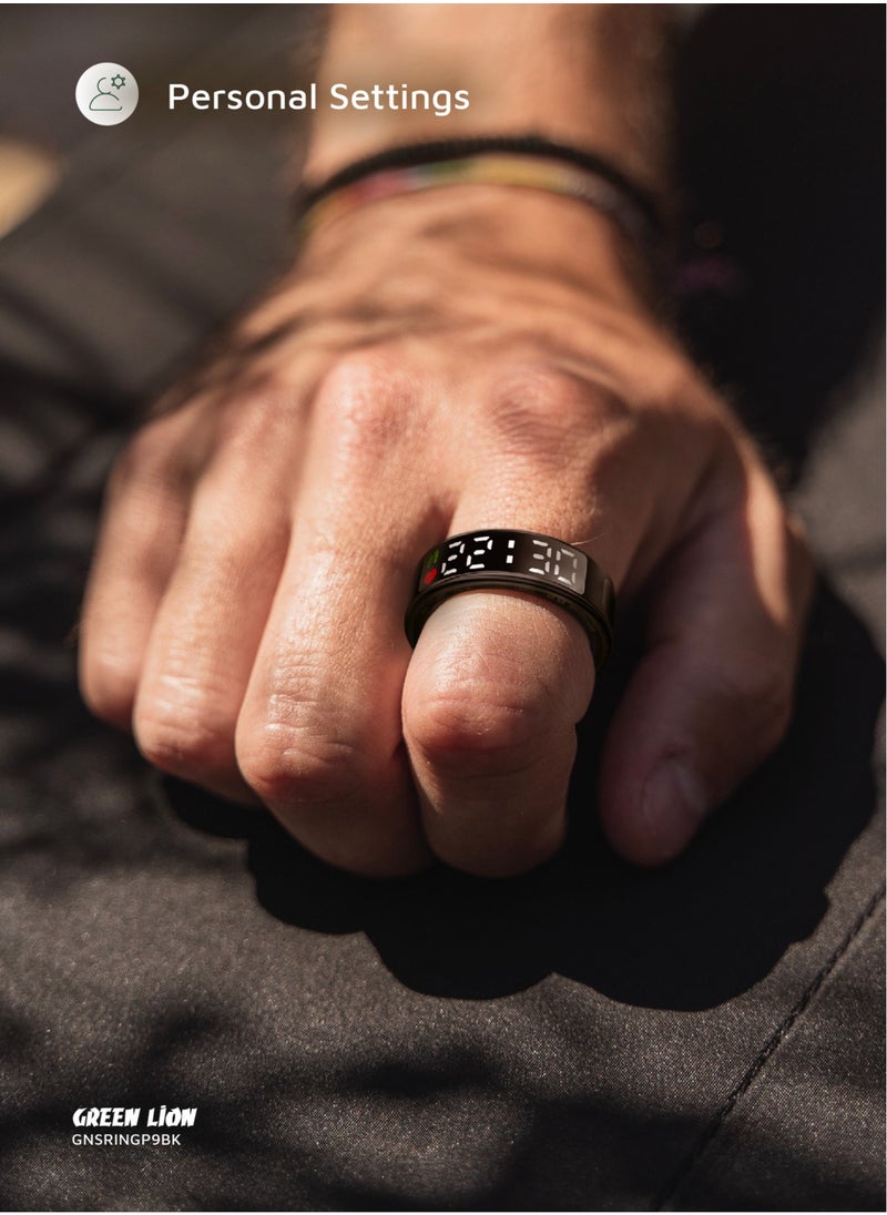 Smart Ring Pro with Digital Display & Magnetic Charging Case / Size 9-18.9mm / Remote Snap / Calories Calculation / 128 Sports Modes / Personal Settings / Heart Rate Monitoring - Black