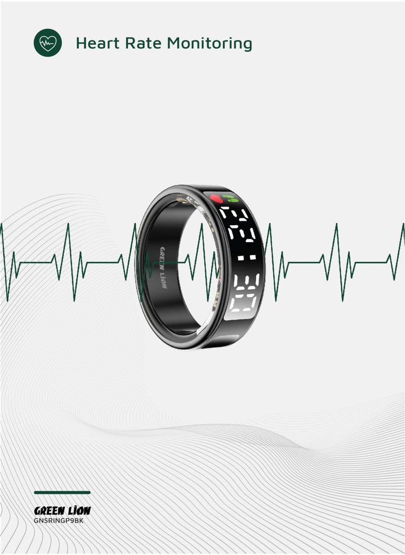 Smart Ring Pro with Digital Display & Magnetic Charging Case / Size 9-18.9mm / Remote Snap / Calories Calculation / 128 Sports Modes / Personal Settings / Heart Rate Monitoring - Black