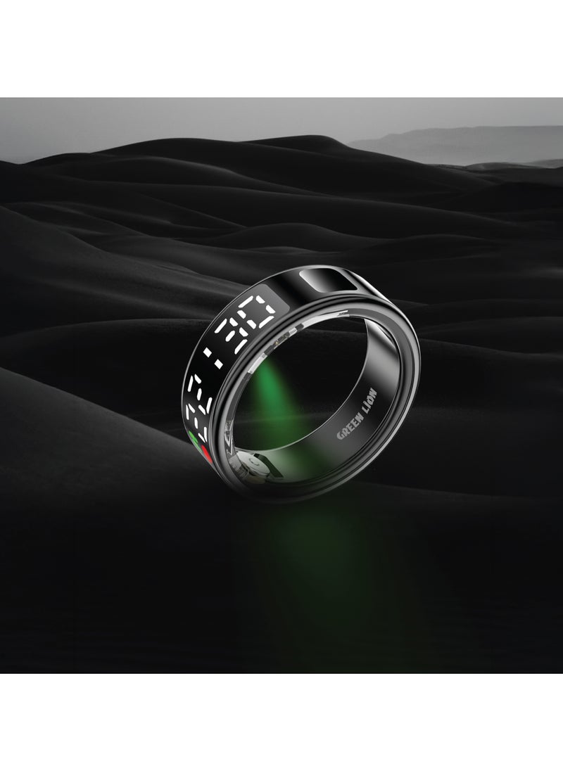 Smart Ring Pro with Digital Display & Magnetic Charging Case / Size 9-18.9mm / Remote Snap / Calories Calculation / 128 Sports Modes / Personal Settings / Heart Rate Monitoring - Black