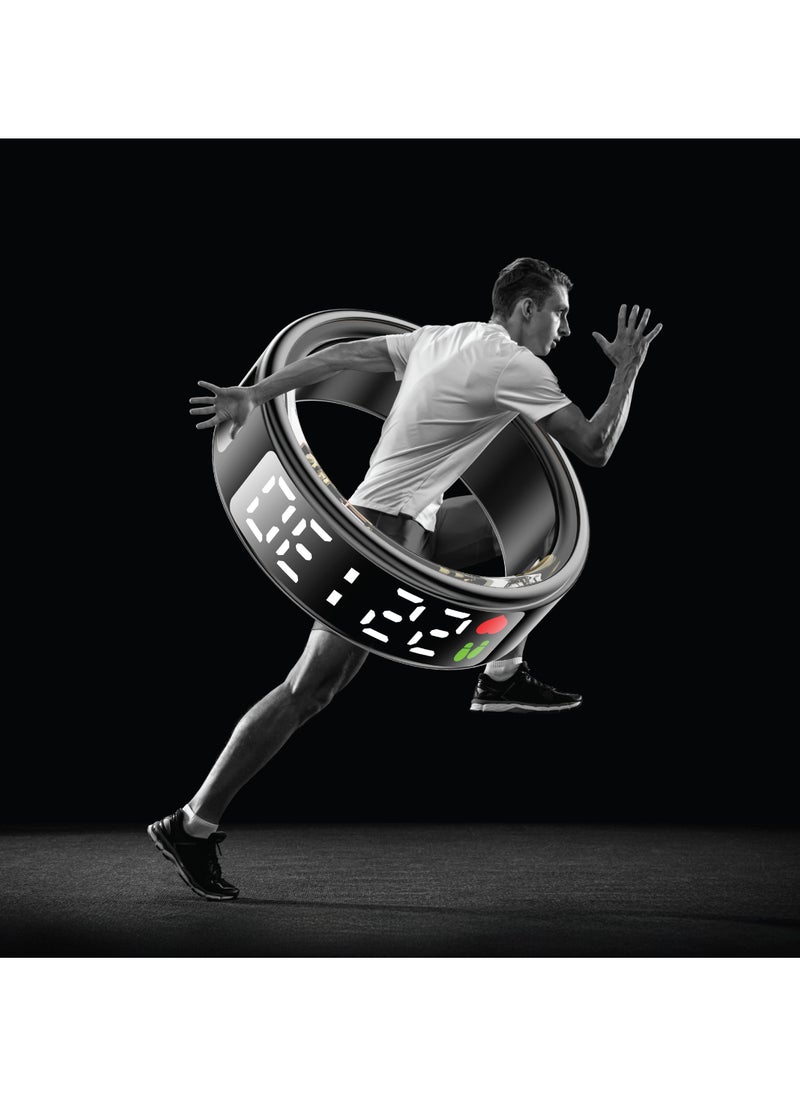Smart Ring Pro with Digital Display & Magnetic Charging Case / Size 9-18.9mm / Remote Snap / Calories Calculation / 128 Sports Modes / Personal Settings / Heart Rate Monitoring - Black