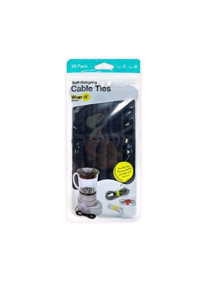 Wrap-It Storage 20-Piece UV-Resistant Waterproof Self-Gripping Nylon Cable Ties Black 1.27 x 11.43 x 26.04 cm 420-48BL - Image 1