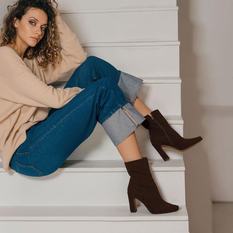 Lovee Cosee Brown Suede Ankle Boots for Women 2025 Booties for Women Chunky Heel Square Toe Heeled Boots Comfort Leather Fall Winter Party Office Date Night Travel Casual Outfit Size 7 - Image 3