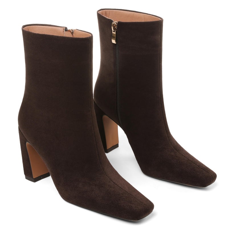 Lovee Cosee Brown Suede Ankle Boots for Women 2025 Booties for Women Chunky Heel Square Toe Heeled Boots Comfort Leather Fall Winter Party Office Date Night Travel Casual Outfit Size 7 - Image 4