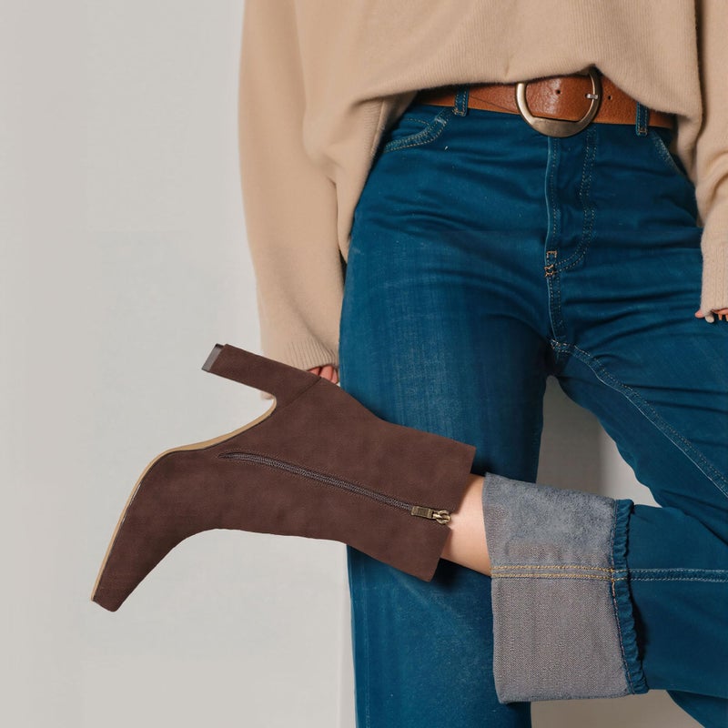 Lovee Cosee Brown Suede Ankle Boots for Women 2025 Booties for Women Chunky Heel Square Toe Heeled Boots Comfort Leather Fall Winter Party Office Date Night Travel Casual Outfit Size 7 - Image 2