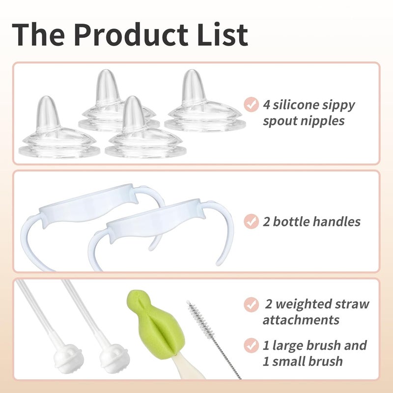 Ullnosoo 4 Pack Sippy Cup Nipples Kit for Philips Avent Natural Baby Bottle Toddler Transition Kit with 4 Soft Straw Nipple 2 Weighted Straw 2 Bottle Handle 2 Cleaning Brush - Image 3
