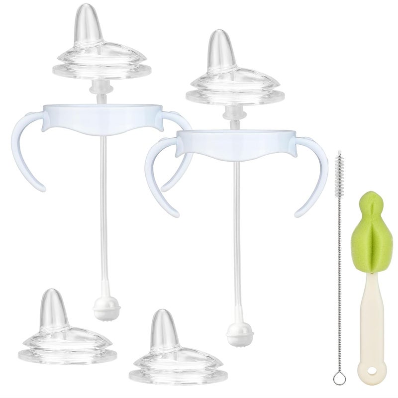Ullnosoo 4 Pack Sippy Cup Nipples Kit for Philips Avent Natural Baby Bottle Toddler Transition Kit with 4 Soft Straw Nipple 2 Weighted Straw 2 Bottle Handle 2 Cleaning Brush - Image 1