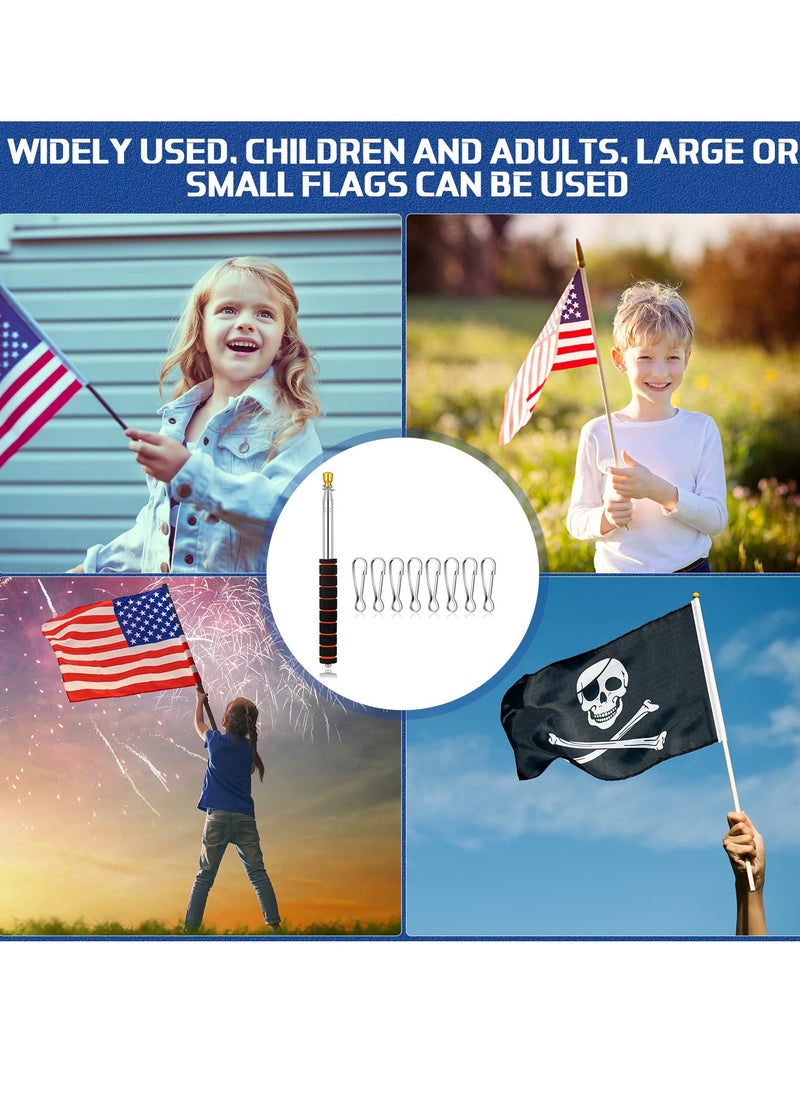 SYOSI - Telescopic Collapsible Flag Pole for Camping Handheld Extendable Portable Flagpole Stainless Steel Stick with Hooks 8 Pcs Clip Tour Guide Travel Teaching 2m - Image 1