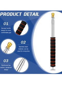 SYOSI Telescopic Collapsible Flag Pole for Camping Handheld Extendable Portable Flagpole Stainless Steel Stick with Hooks 8 Pcs Clip Tour Guide Travel Teaching 2m  - Image 2
