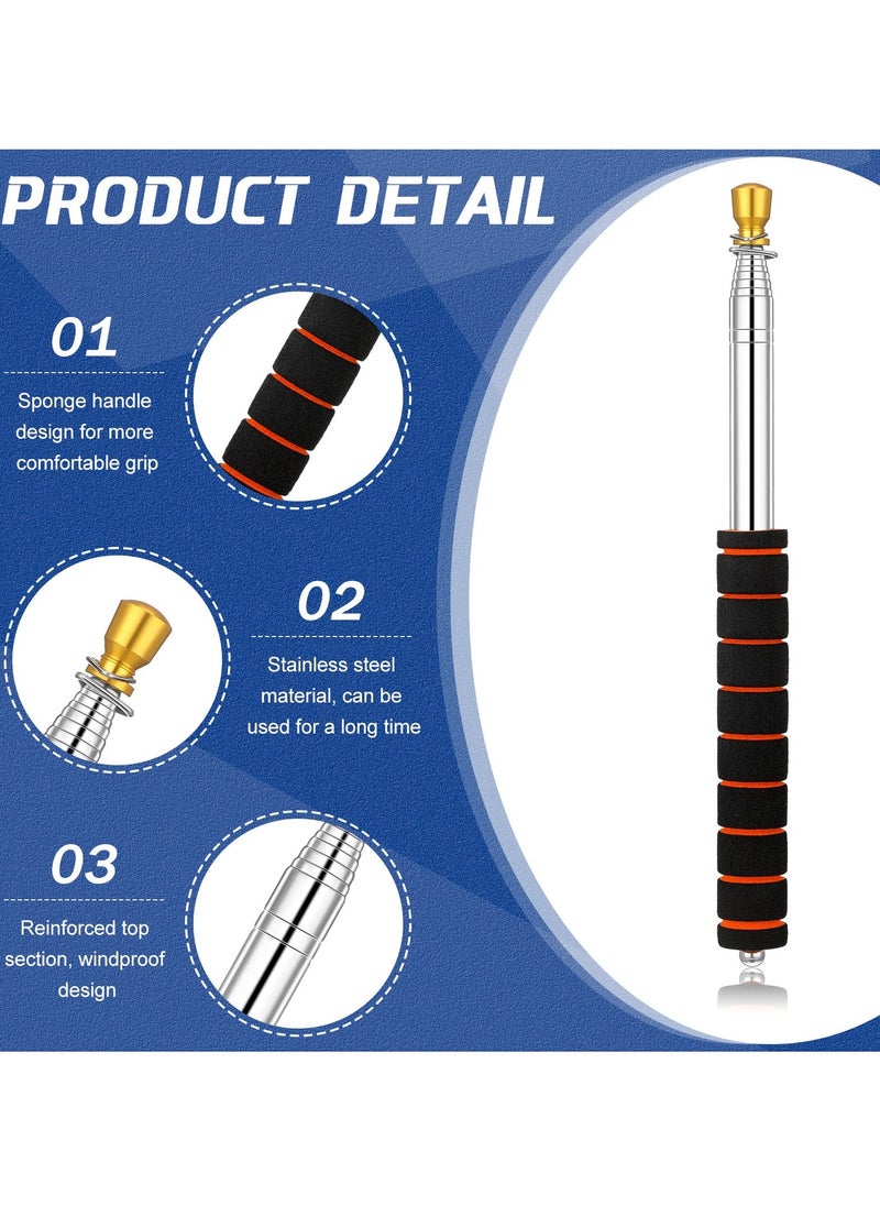 SYOSI - Telescopic Collapsible Flag Pole for Camping Handheld Extendable Portable Flagpole Stainless Steel Stick with Hooks 8 Pcs Clip Tour Guide Travel Teaching 2m - Image 1