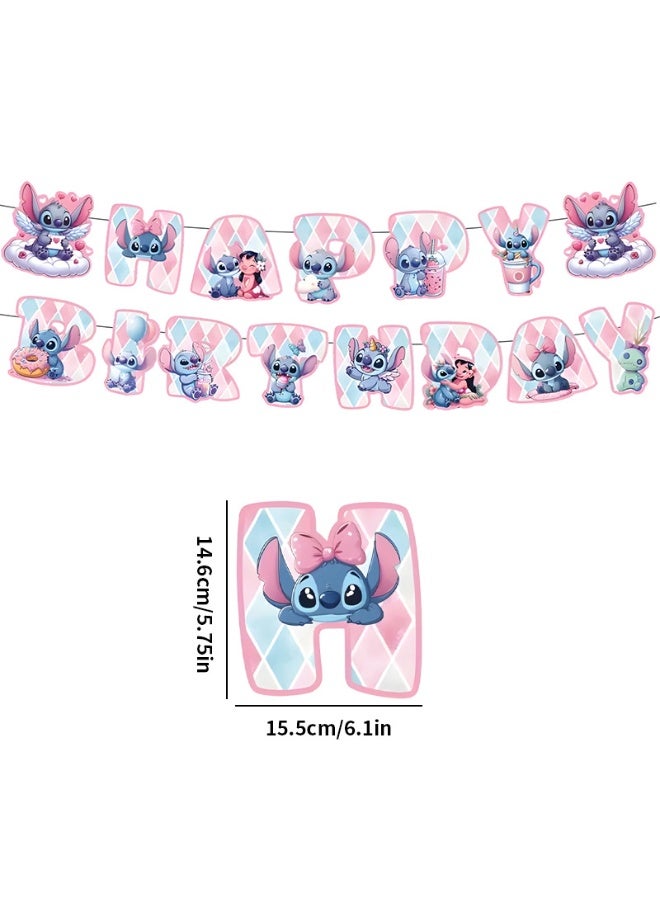 Party Birthday party gift package banner balloons pennant Stitch theme children's birthday scene setup supplies party decorations - Image 5