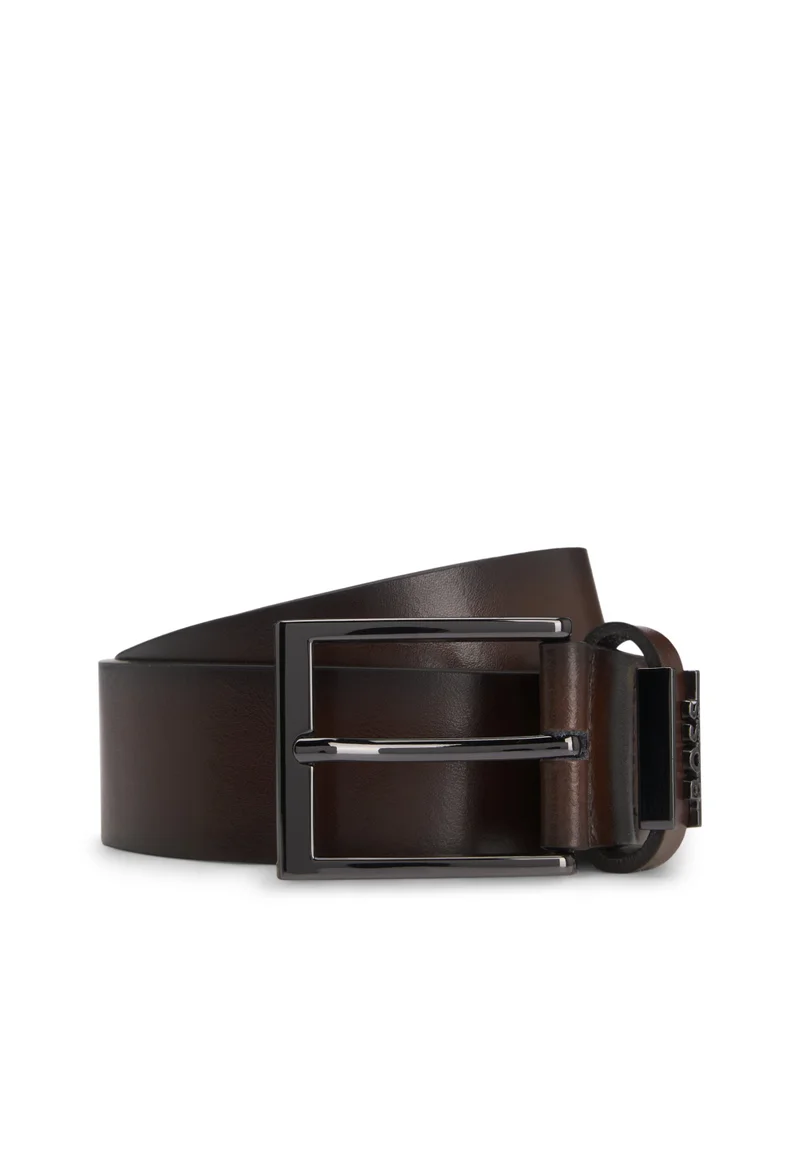 BOSS Italian-leather belt with brushed gunmetal hardware