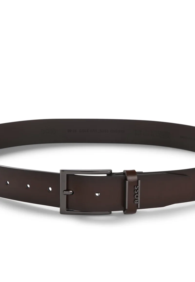 BOSS Dark Brown Italian-leather belt with brushed gunmetal hardware for Men | Best Price UAE