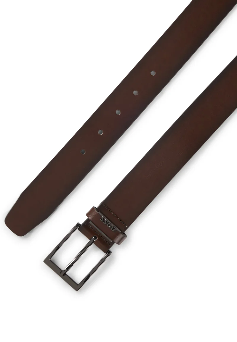 BOSS Italian-leather belt with brushed gunmetal hardware