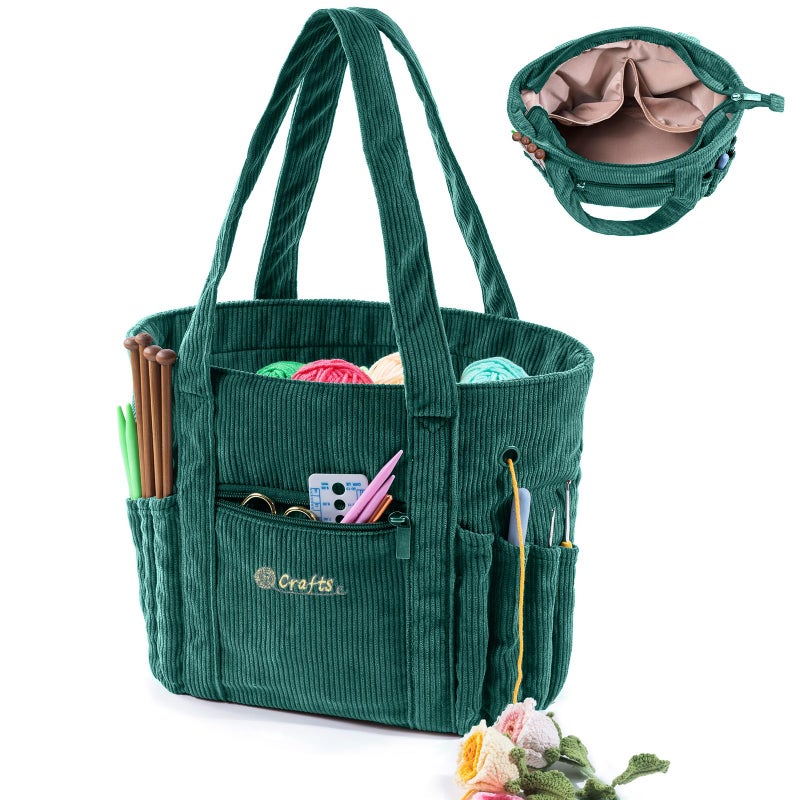 MYBAGZING Crochet Bag and Tote - Corduroy Yarn Bag - Yarn Holder for Crocheting - Crochet Storage Bag for Crochet Hooks, Crochet Accessories, Knitting Bag for Crochet Lovers, Mother's Day Gift - Image 1