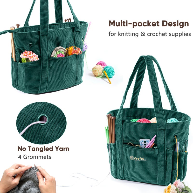 MYBAGZING Crochet Bag and Tote - Corduroy Yarn Bag - Yarn Holder for Crocheting - Crochet Storage Bag for Crochet Hooks, Crochet Accessories, Knitting Bag for Crochet Lovers, Mother's Day Gift - Image 3