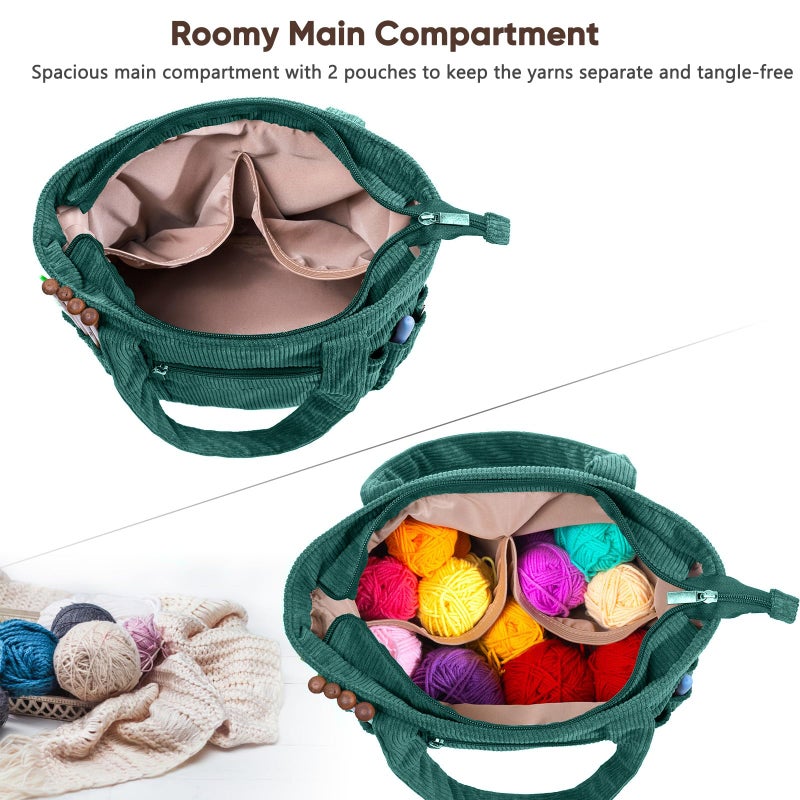 MYBAGZING Crochet Bag and Tote - Corduroy Yarn Bag - Yarn Holder for Crocheting - Crochet Storage Bag for Crochet Hooks, Crochet Accessories, Knitting Bag for Crochet Lovers, Mother's Day Gift - Image 2