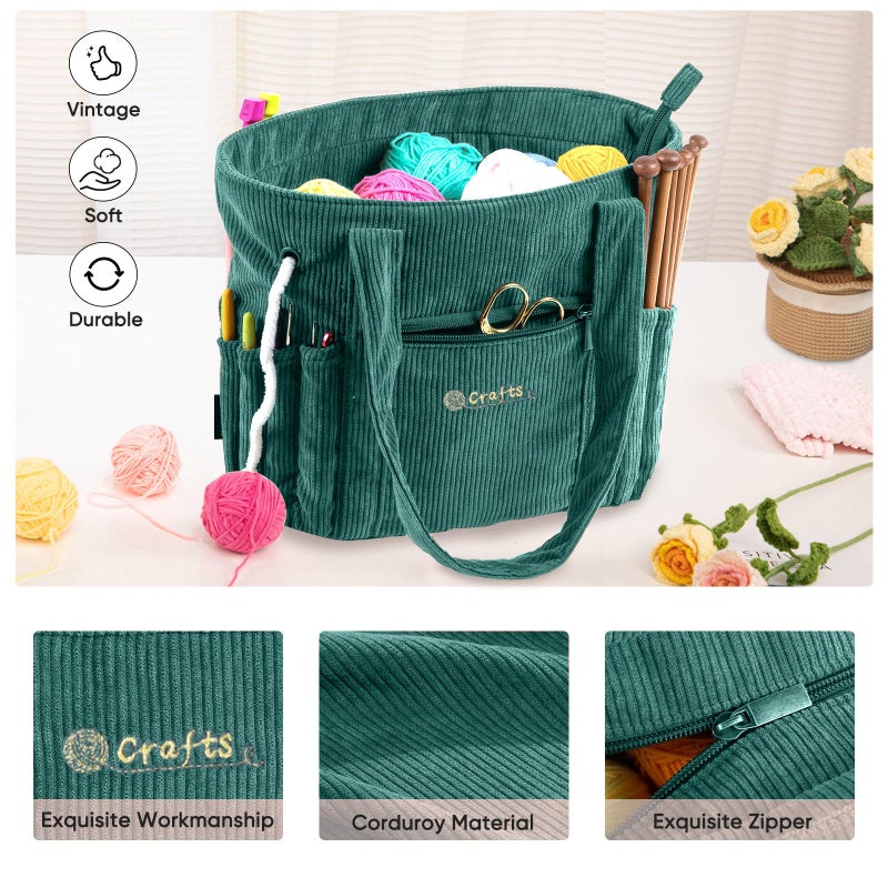 MYBAGZING Crochet Bag and Tote - Corduroy Yarn Bag - Yarn Holder for Crocheting - Crochet Storage Bag for Crochet Hooks, Crochet Accessories, Knitting Bag for Crochet Lovers, Mother's Day Gift - Image 5