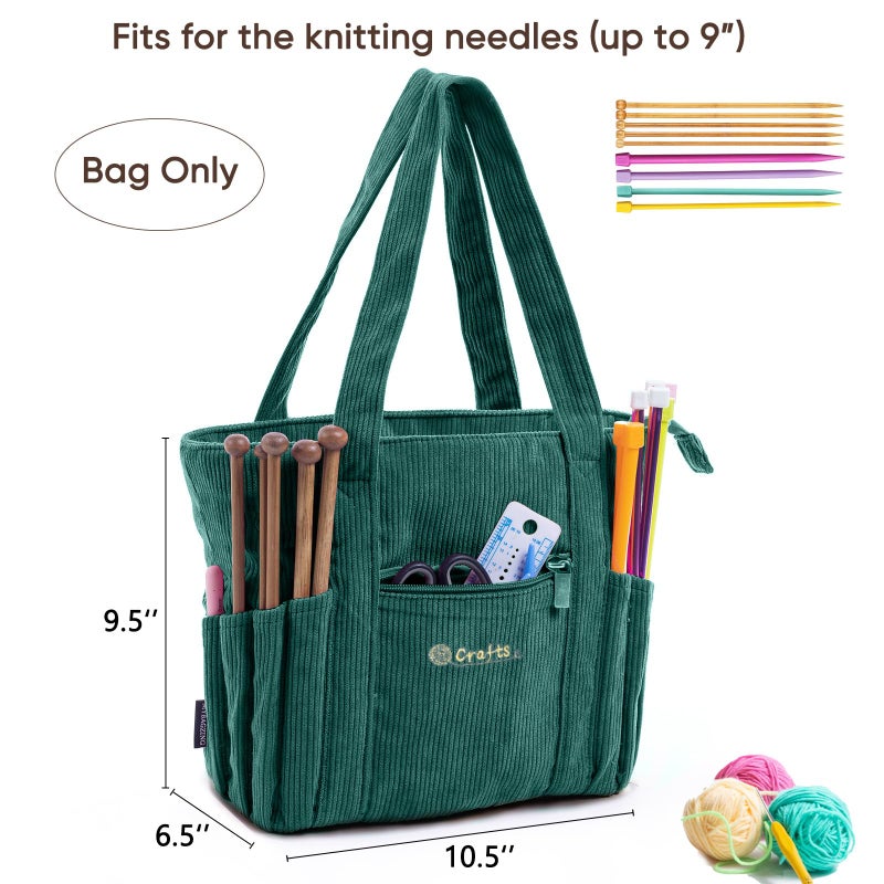 MYBAGZING Crochet Bag and Tote - Corduroy Yarn Bag - Yarn Holder for Crocheting - Crochet Storage Bag for Crochet Hooks, Crochet Accessories, Knitting Bag for Crochet Lovers, Mother's Day Gift - Image 4