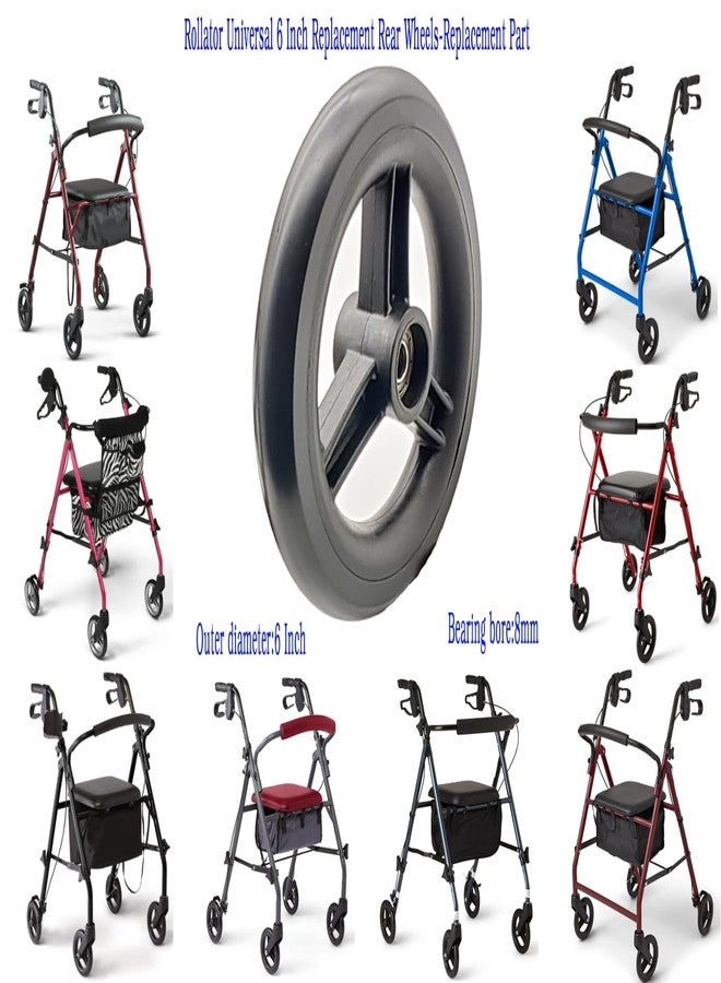 ComsenMed Rollator Walker Replacement 6 inch Rear Wheel,Rollator Rear Wheel Assembly,6 inch Solid Wheel, 6" 3 Rib Caster Wheel,rollator Walker Accessories,Universal Parts,MDS86825SLRW,Set of 2,Black. - Image 2