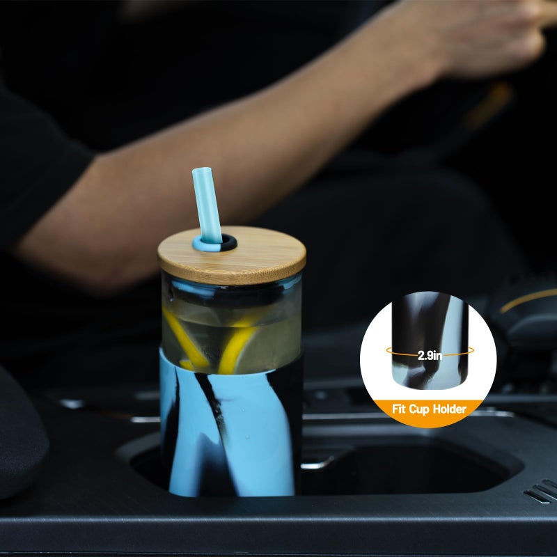 Tronco 20 oz Glass Tumbler with Lid and Straw, Iced Coffee Cup and Smoothie Cup with Bamboo Lids & Protective Silicone Sleeve, Dishwasher Safe, BPA-Free, Glass Cup 1 Pack - Image 2