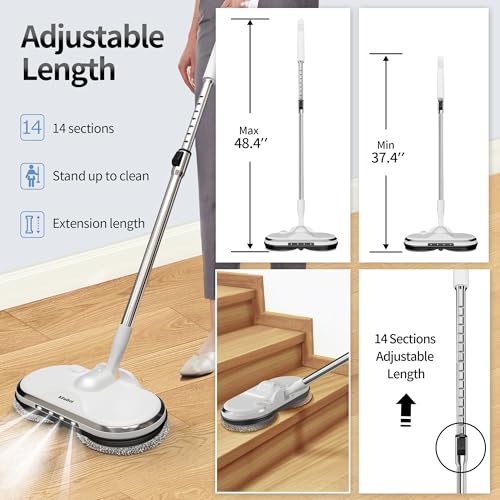 AlfaBot Electric Mop, AlfaBot WS-24 Cordless Spin Mop for Floor Cleaning, Lightweight & Rechargeable Floor Cleaner with Water Sprayer and LED Headlight for Hardwood and Tile Floors, White - Image 5