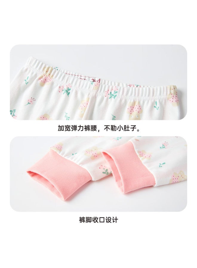 Deesha 7a Antibacterial 40s Tight-spun Girls' Pure Cotton Crew Neck Thermal Underwear Set For Older Children