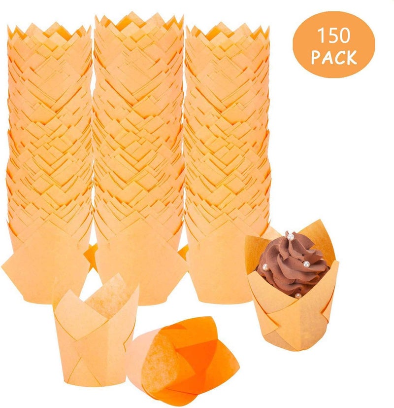 Oban Tulip Cupcake Liners Cupcake or Muffin Liners 150 Pack Medium Baking Cups Muffin Wrappers Perfect for Birthday Parties, Weddings, Baby Showers (Brown) - Image 1