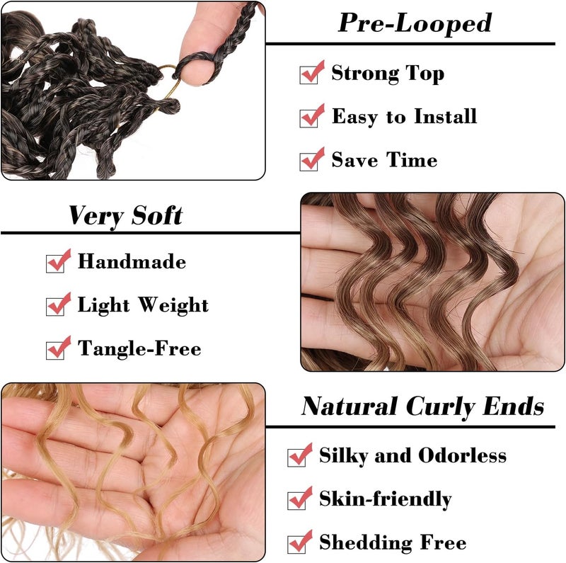 Leeven Gogo Curl Crochet Hair 14 Inch 8 Packs Ombre Brown to Honey Blonde Ocean Wave Crochet Hair Pre Looped Deep Twist Goddess Box Braids Short Curly Water Wave Synthetic Hair for Women Girl Kids - Image 4