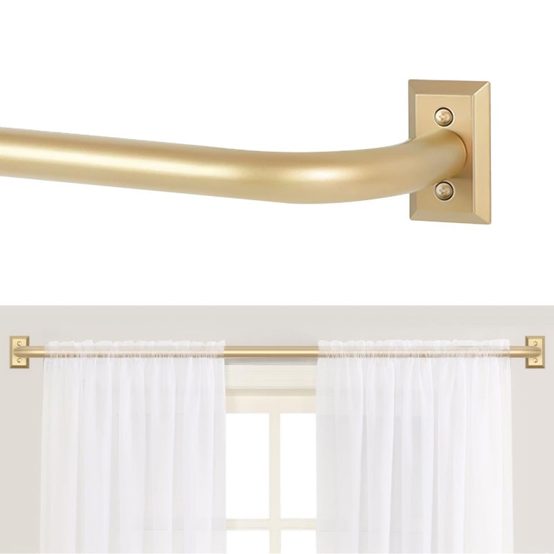 TANGWIN Gold Wrap Around Curtain Rods 66 to 120":Blackout Heavy Duty Adjustable Long Window Curtain Rod Room Darkening,Modern Industrial Curved French Return Metal Drapery Rods Easy Install,Brass Gold - Image 1