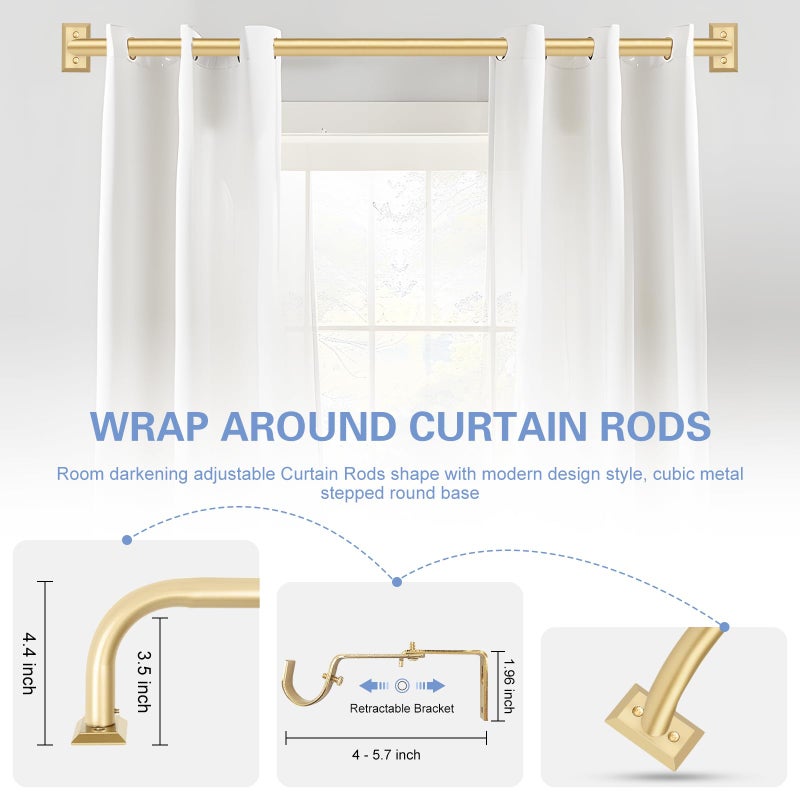 TANGWIN Gold Wrap Around Curtain Rods 66 to 120":Blackout Heavy Duty Adjustable Long Window Curtain Rod Room Darkening,Modern Industrial Curved French Return Metal Drapery Rods Easy Install,Brass Gold - Image 5