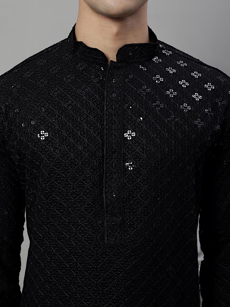 Jompers Men's Chikankari Embroidered and Sequence Kurtas Only (Black, S) - Image 5