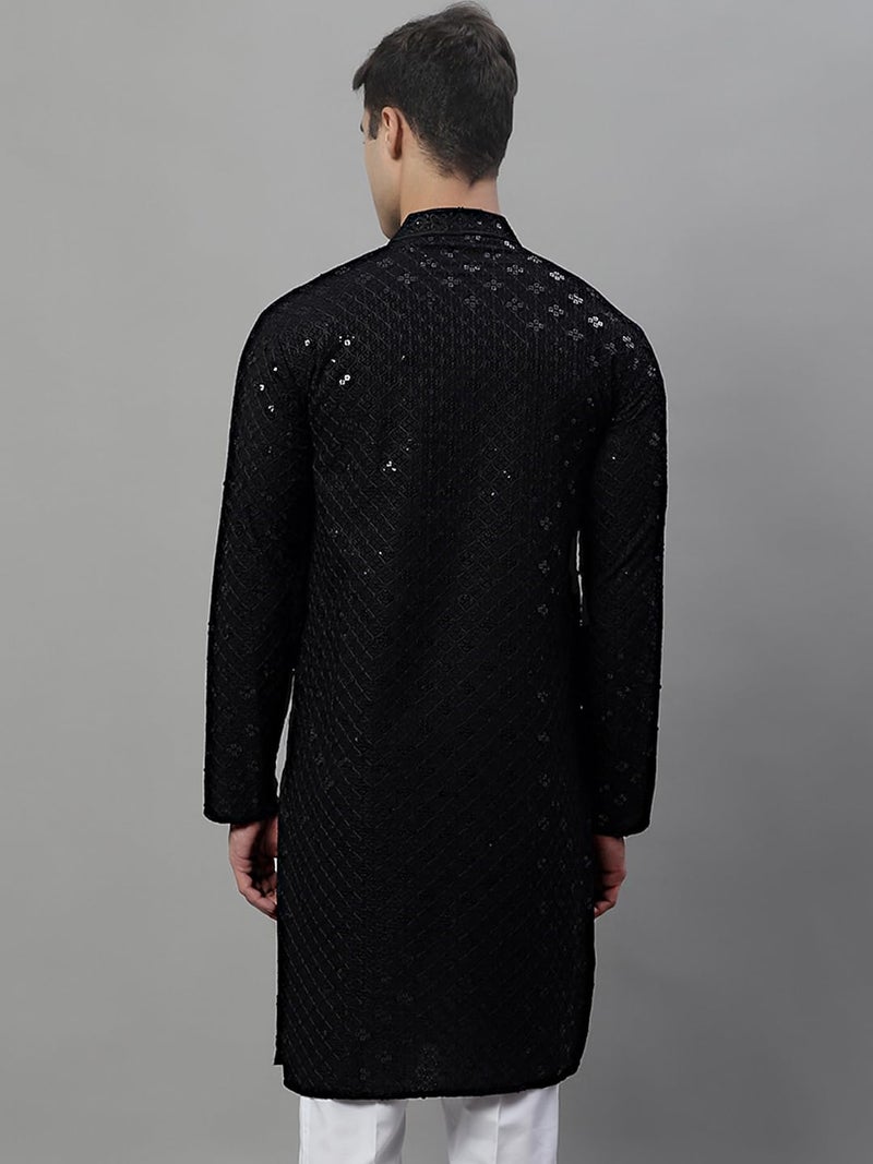 Jompers Men's Chikankari Embroidered and Sequence Kurtas Only (Black, S) - Image 2